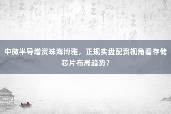 中微半导增资珠海博雅，正规实盘配资视角看存储芯片布局趋势？