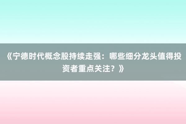 《宁德时代概念股持续走强：哪些细分龙头值得投资者重点关注？》